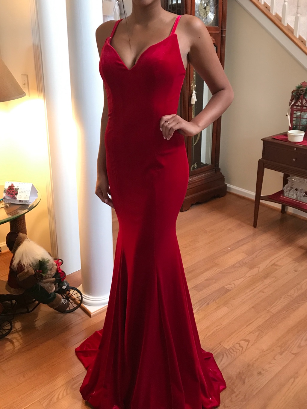 Jovani Red Velvet V-Neck Mermaid Gown